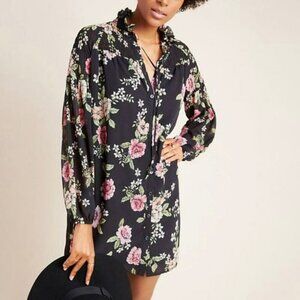 Yumi Kim Anthropologie Astoria Dress Women Medium Black Pink Floral Short Length